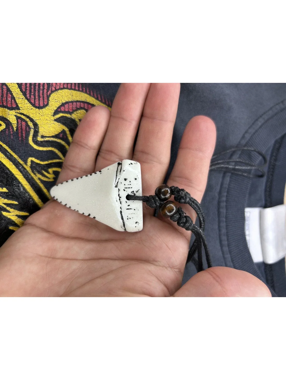White Shark Tooth Necklace with Brown beads N-14